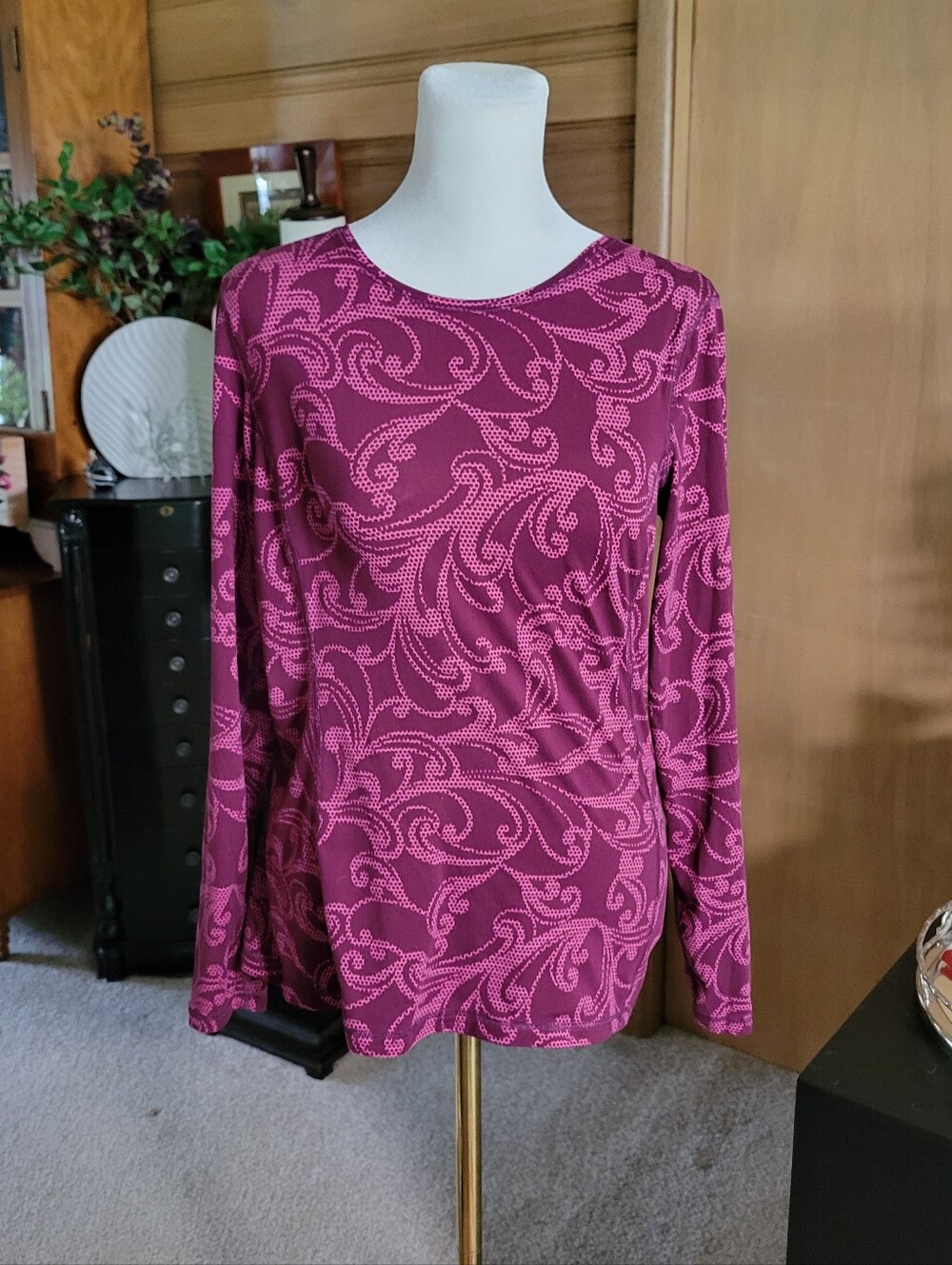 Lands End Women’s Long-Sleeve Printed Top - Magenta Pink